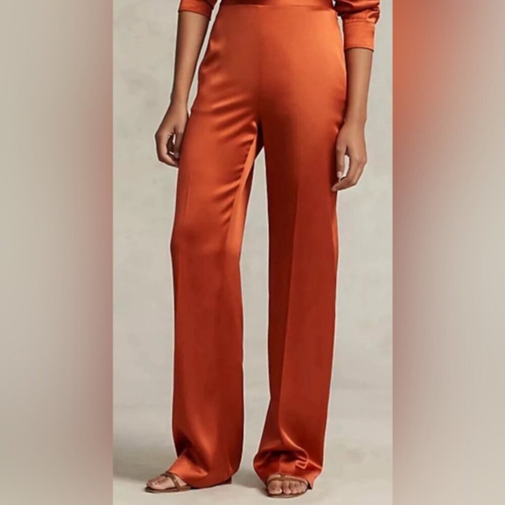 NWT POLO RALPH LAUREN 100% Silk Charmeuse Straight Dress Pants Satin Size‎ 00